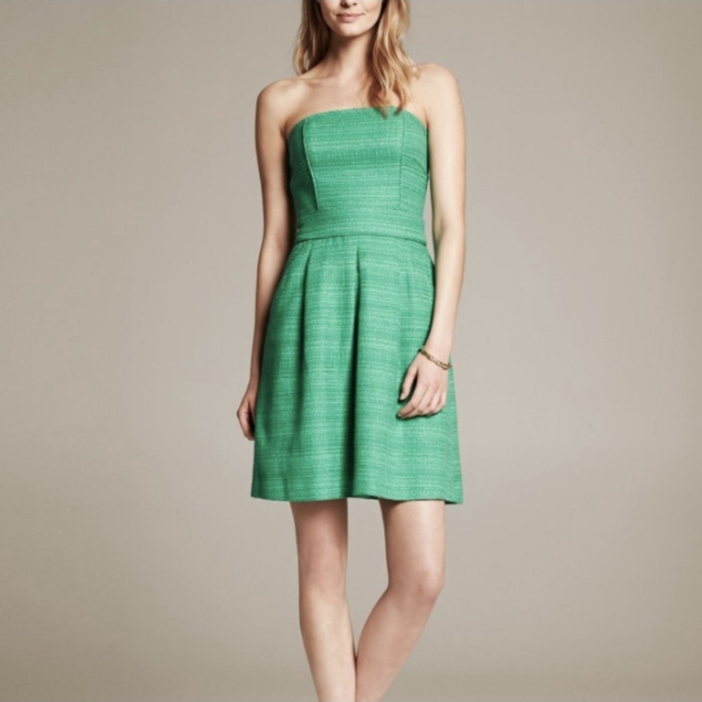Banana Republic Green Tweed Strapless Dress Sz 2